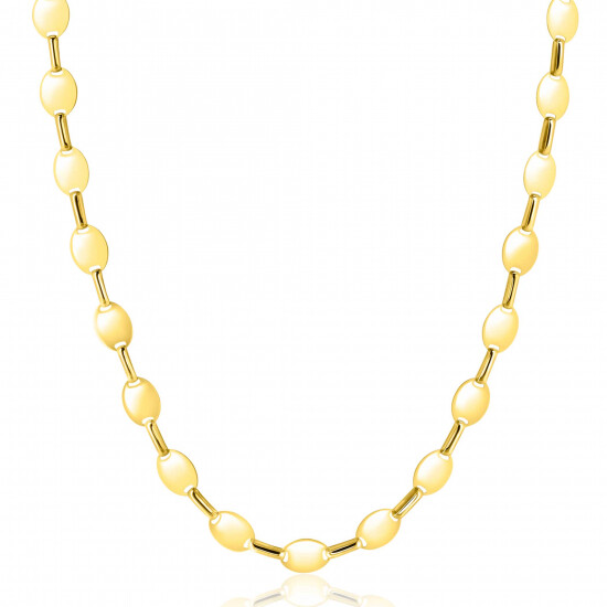 ZINZI Gold 14 Karat massive Goldkettengliederkette mit glatten ovalen Plättchen, 6mm breit, 45cm lang ZGC496
