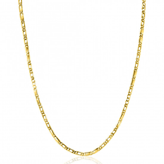 ZINZI Gold 14 Karat massiv goldene Kette mit Falkenauge-Gliedern und glänzenden Plättchen, 2,6mm breit, 41-43cm ZGC499
