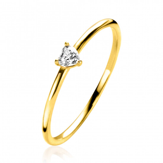 ZINZI Gold ring met zirconia in hartvorm mt. 58
