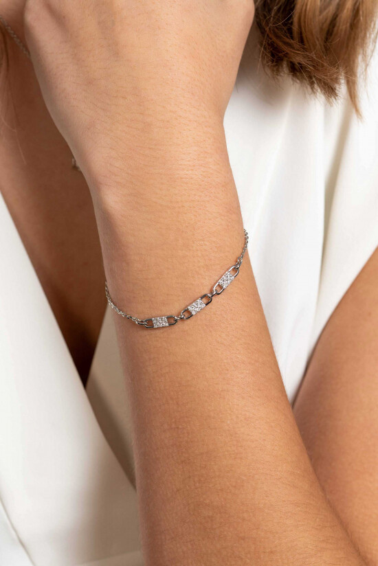 ZINZI silbernes Gliederarmband mit drei schicken Ovalen weiß 17-20cm ZIA2268