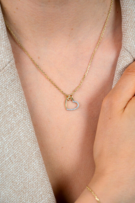 ZINZI zlv. collier gg.verg. 2 harten verbonden zirc.