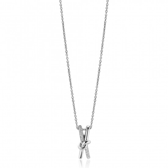 ZINZI zlv. collier met hanger met knoop en zirc.