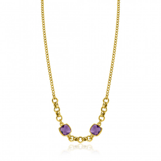 ZINZI vergoldete Silber-Gourmet-Kette mit zwei quadratischen violetten Farbsteinen 40-45cm ZIC-BF122
