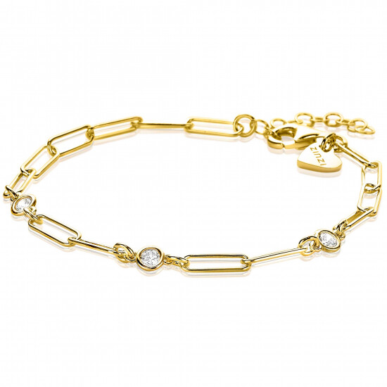 ZINZI silbernes Armband 14K gelb vergoldet paperclip Glieder rund Zirkonia 17-20 cm ZIA2079Y
