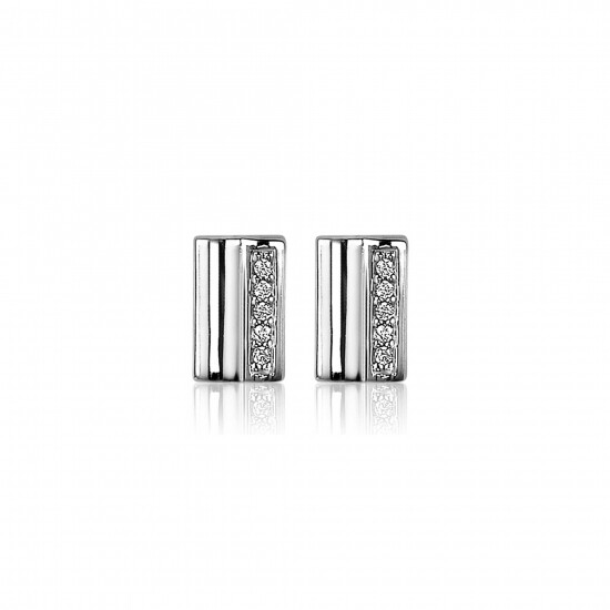 ZINZI silberne Ohrstecker 8mm Rechteck glatt und besetzt  weiße Zirkonia ZIO2126