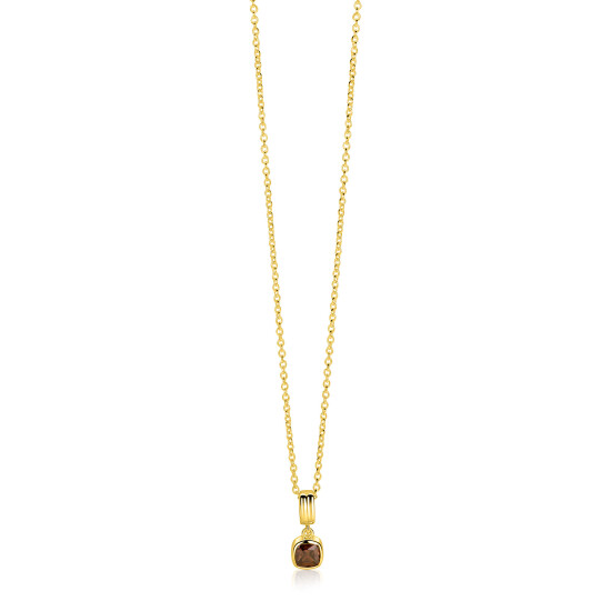 ZINZI zlv. gg.verg.collier hanger vierkant bruin zirc.
