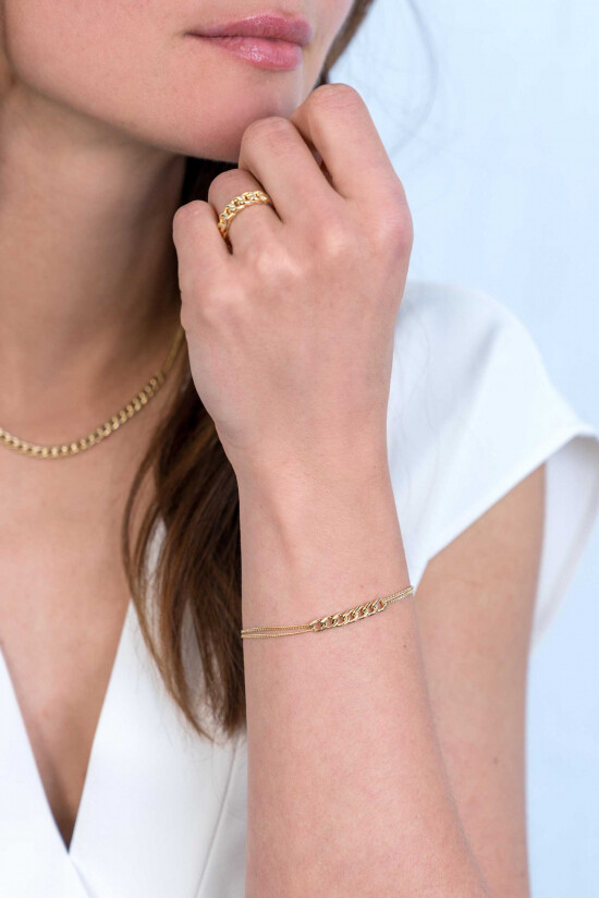 ZINZI silbernes multi-look Armband 14K gelb vergoldet mit breiten Gourmet Glieder ZIA2185G