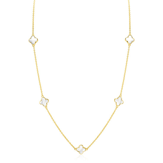 ZINZI zlv. collier gg.verg. met 5 parelmoer klavers