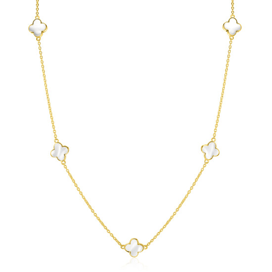 ZINZI zlv. collier gg.verg. met 5 parelmoer klavers