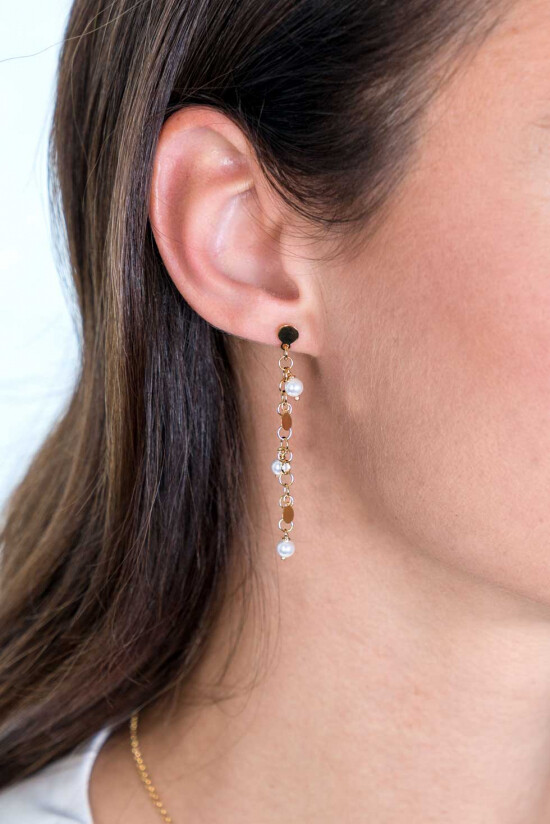 ZINZI silberne Ohrhänger 50mm 14K gelb vergoldet runde Plättchen und  weiße Perlen ZIO2186G