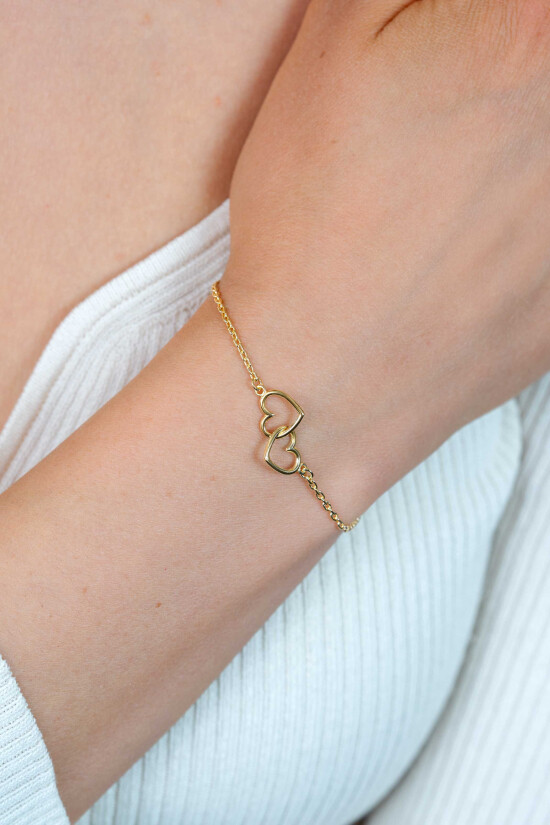 ZINZI zlv. armband gg.verg. twee hartjes in elkaar