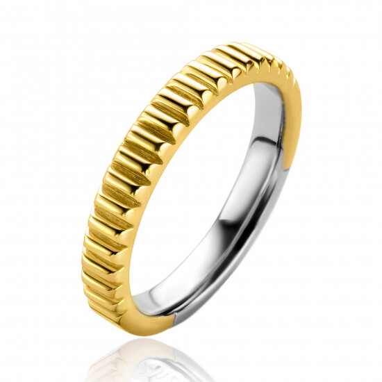 ZINZI Silberring extra 14 Karat Gelbgold geripptes Design ZIR2245