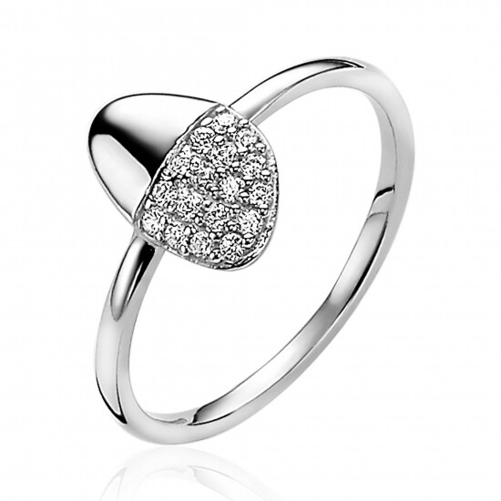 ZINZI silberner Fantasie Ring mit halber Ovalform besetzt mit weißen Zirkonia ZIR-BF20