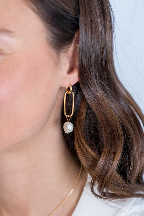ZINZI silberne Ohrhänger 14K gelb vergoldet 43mm oval weiße Perle ZICH2188G