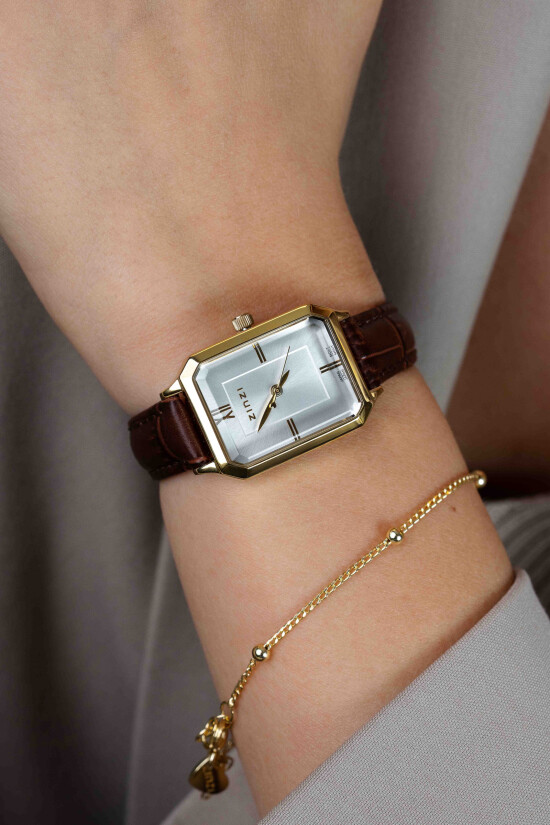 Zinzi Allure horloge 30mm gold/w.plt zilver/bruine band