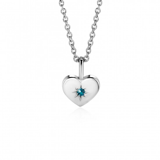 ZINZI zlv. hanger hart birthstones aquamarijn cz.