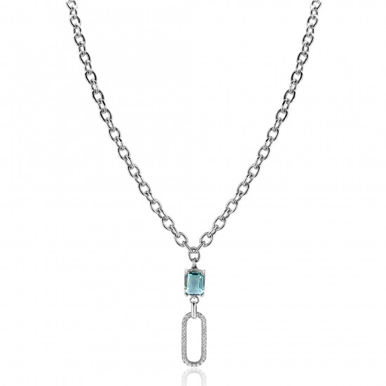 ZINZI zlv. collier/hanger ovale met zirc. en petrol cz