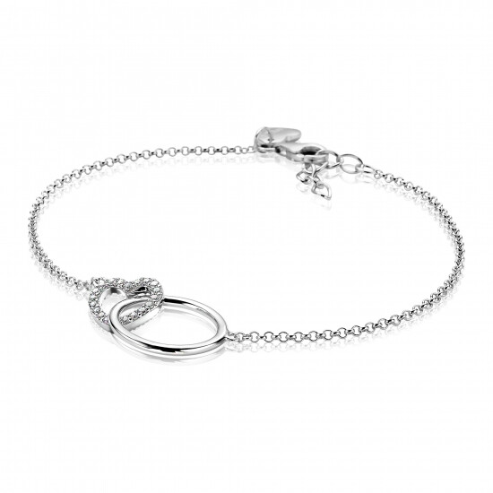ZINZI silbernes Armband offen rund und Herz in einander weiß ZIA1483