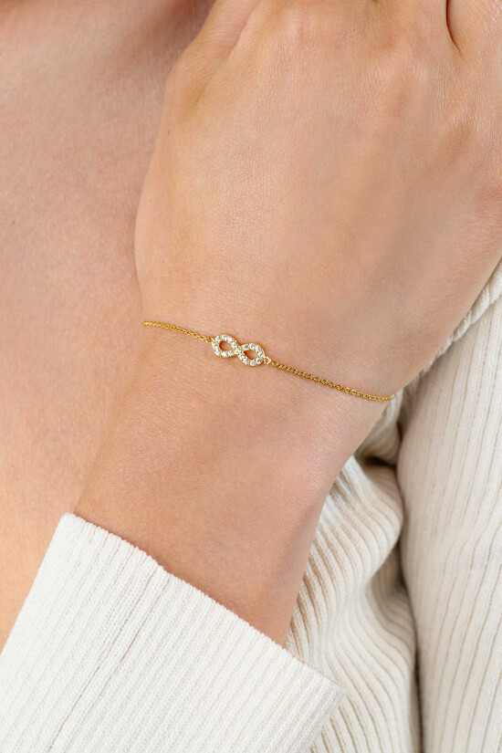 ZINZI vergoldetes Silberarmband mit Infinity-Symbol, vollständig besetzt mit weißen Zirkonia, 17-19 cm ZIA2597Y