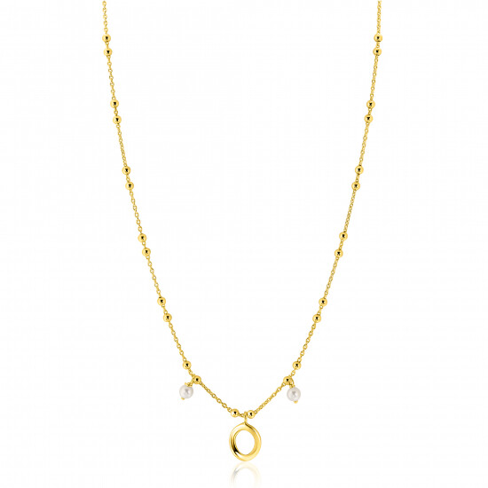 ZINZI zlv. collier gg.verg. met parel en ovale hangers