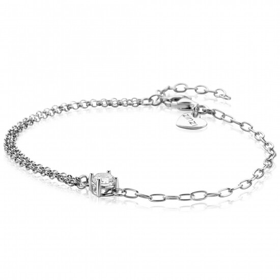 ZINZI Silber Multi-Look-Armband mit ovalen und Jasseron-Gliedern, mit rundem weißen Zirkonia in vierbeiniger Fassung, 17-19 cm ZIA2660