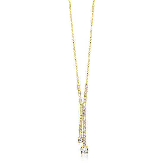 ZINZI zlv. Y-collier gg.verg. met zirconia's