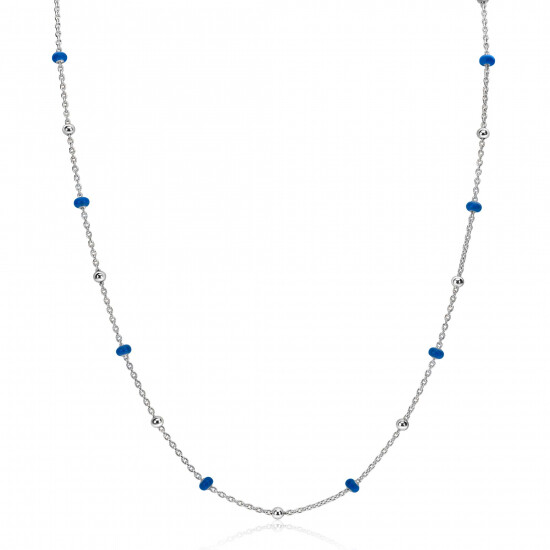 ZINZI zlv. collier 42-45cm met zlv.en blauwe bolletjes