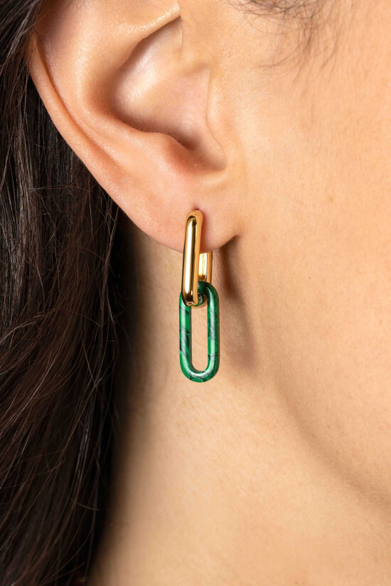 ZINZI zlv. oorbedels malachiet ovaal 20mm lang