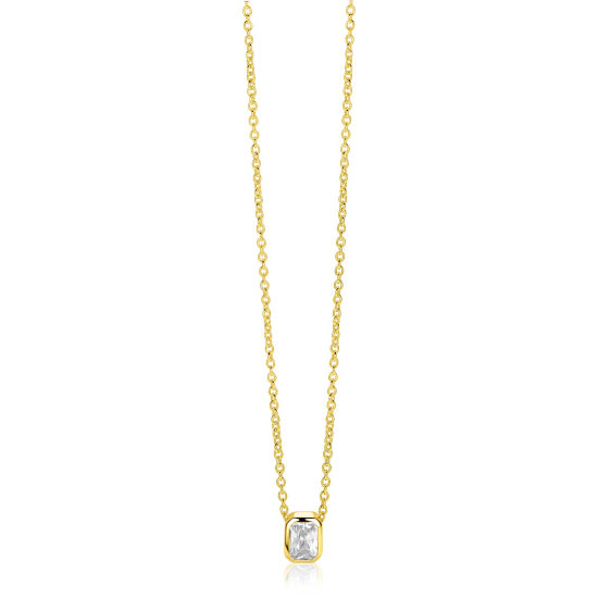 ZINZI zlv. collier gg.ver. hanger rechthoek zirconia