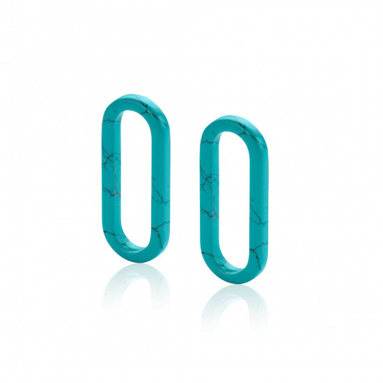 ZINZI zlv. oorbedels turquoise ovaal 20mm lang