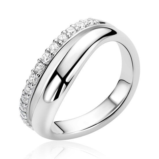 ZINZI zlv. ring multilook rij zirconia's/band glad mt62