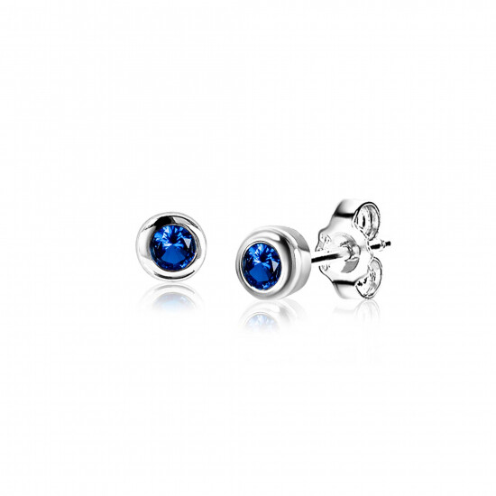 ZINZI zlv. oorknopjes birthstones saffier cz