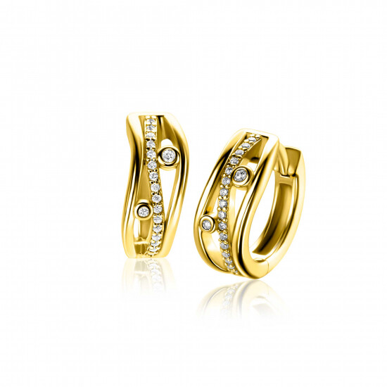 16mm ZINZI Vergoldete Silberne Multi-Look Creolen im gewellten Design, besetzt mit weißen Zirkonias, mit luxuriösem Klappverschluss ZIO2685