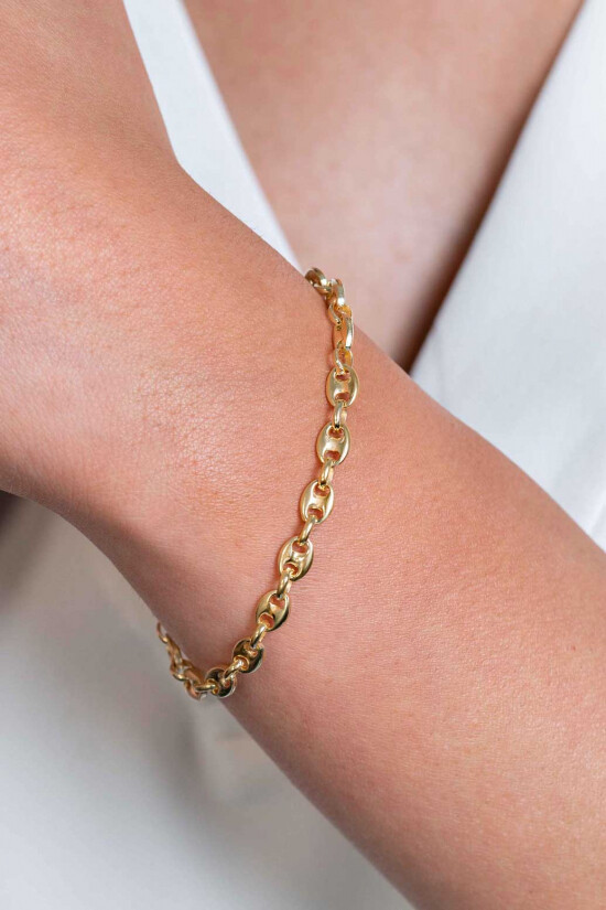 ZINZI zlv. armband gg.verg. koffieboon schakel 5mm