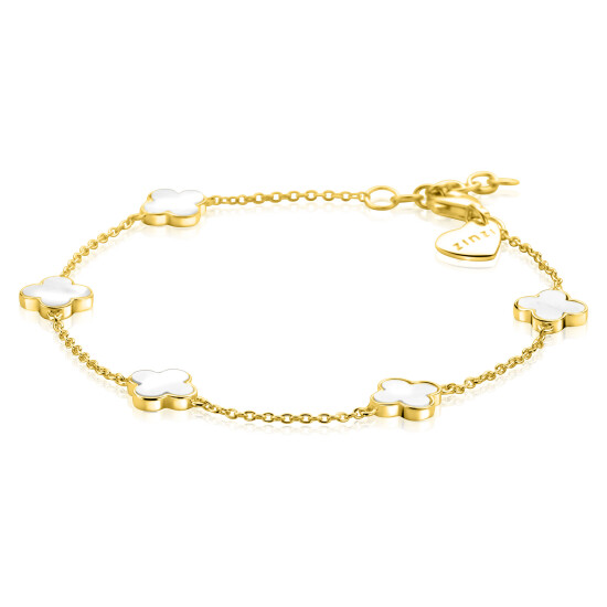 ZINZI zlv. gg.verg.armband met 5 parelmoer klavers