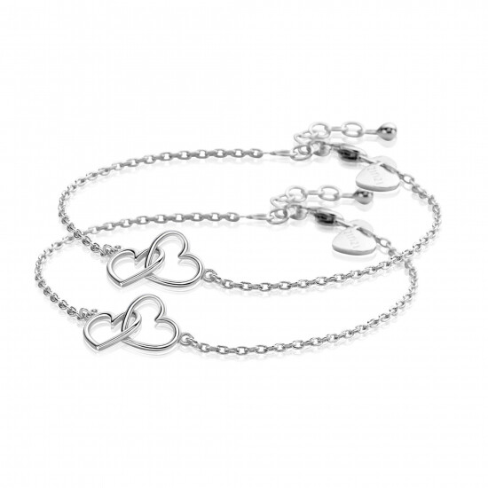 ZINZI set van 2 zlv. armbanden twee hartjes in elkaar