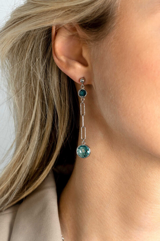 ZINZI zlv. oorstekers lang met blauw tinten zirc.