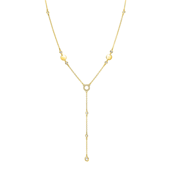 ZINZI zlv. Y-collier met ronde plaatjes en zirc.