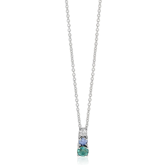 ZINZI zlv. collier met hanger blauw/petrol/wit cz