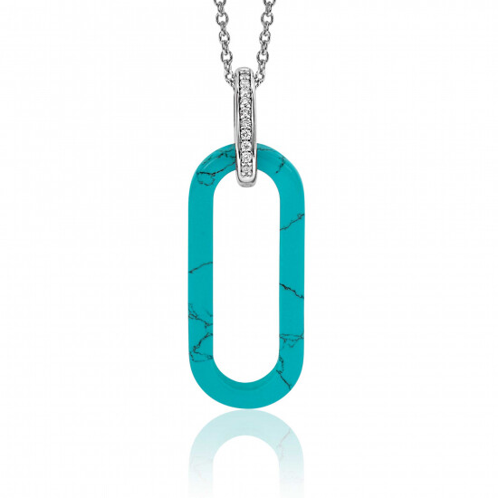 ZINZI zlv.hanger turquoise ovaal 38mm luxe oog CZ