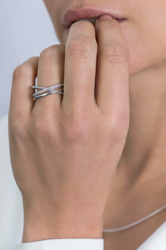ZINZI silberner Luxus Crossover Ring Kugeln glatte weiße Zirkonia  ZIR2141