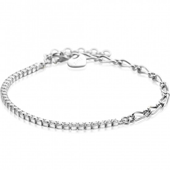 ZINZI zlv. armband half schakels half bezet zirconia's