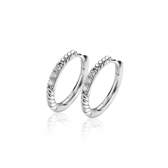 ZINZI silberne Ohrringe gedreht 16 x 2mm  weiße Zirkonias ZIO2128