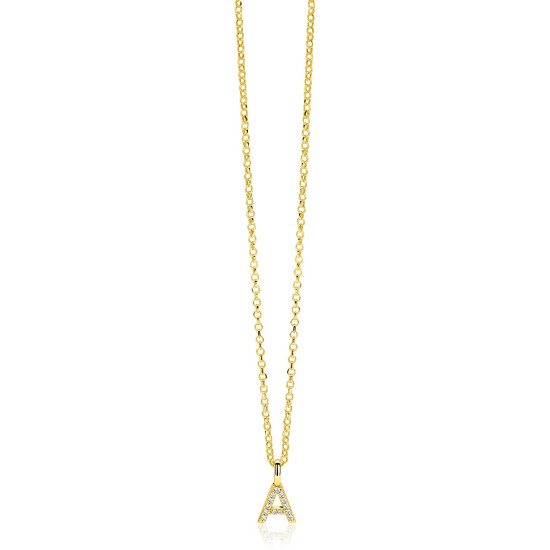 ZINZI zlv. hanger gg.verg.letter A bezet met zirconia's