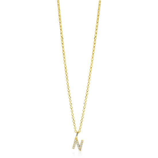 ZINZI zlv. hanger gg.verg.letter N bezet met zirconia's