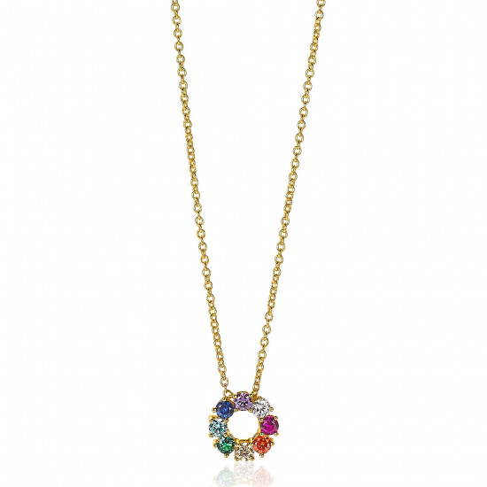 ZINZI Silberhalskette 14 Karat Gelbgold vergoldet 12 mm runder Anhänger Regenbogen ZIC2172