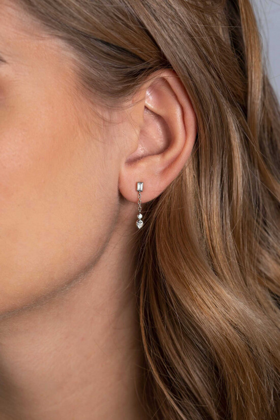 ZINZI silberne Ohrstecker 20mm weiße Zirkonias oval, rund und rechteckig an Gliederkette ZIO2267
