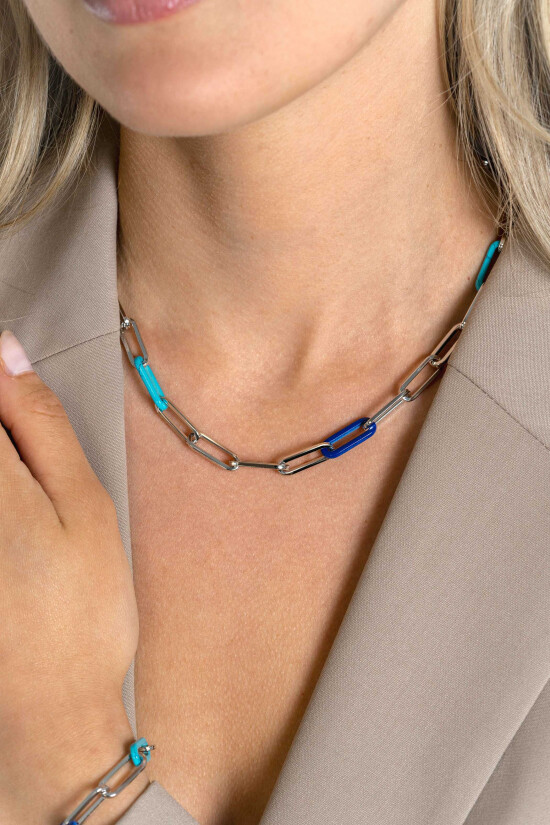 ZINZI zlv. collier paperclip/lapis/turquoise 45cm