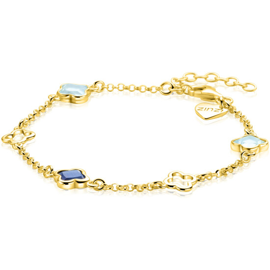 ZINZI zlv. armband gg.verg.met klavers blauw tinten