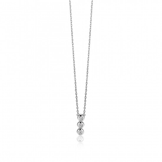 ZINZI silberne Kette 45cm mit Anhängerrund  weiß ZIC1443
